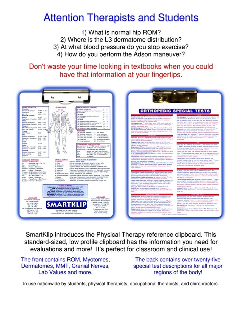 Orthopedic Reference Clipboard